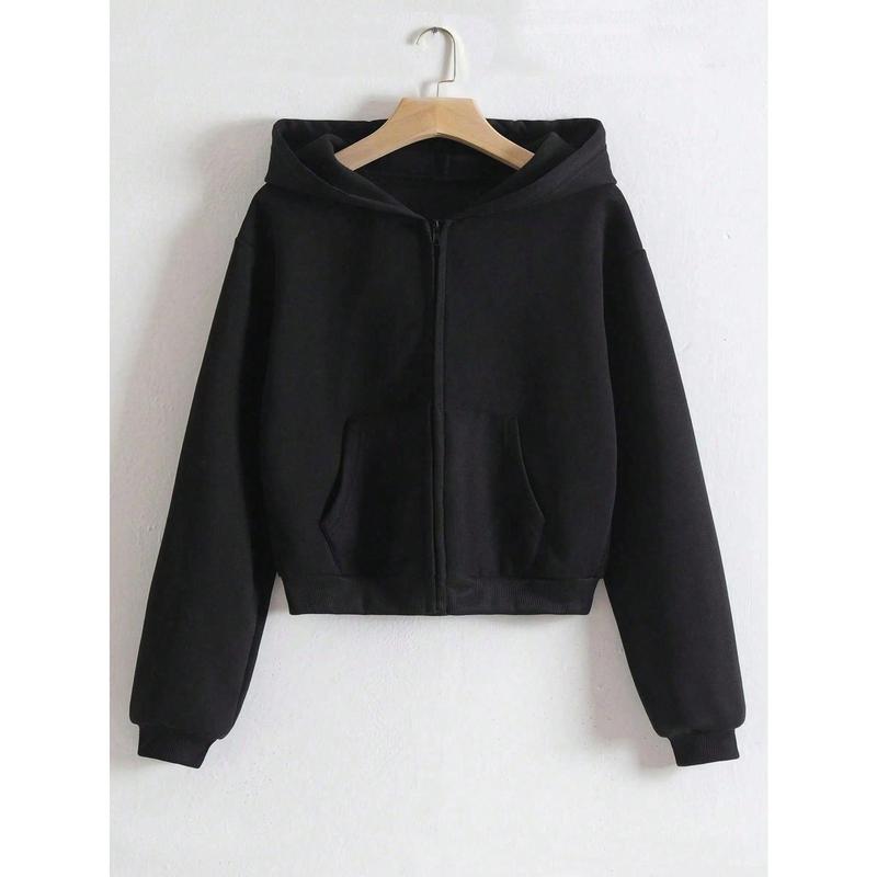 Casual Thermal Zip Up Crop Hoodie Hooded Sweatshirt Black Drawstring Thermal Lined Long Sleeve Pullover Fall Outfit For Girls Teenagers Kids Size 8-16Y B2713 comfortable Girls' Graphic Print Hoodie sequins pants sunburst beauty page ants granola Face