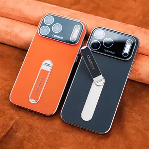Business-Style Plain Leather Stand Phone Case with Electroplated Frame - Compatible with iPhone 17 Pro Max, iPhone 16 Series, for Men outdoorfun