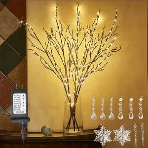 Lighted Brown Willow Branches 200 Fairy Lights 32IN Plug in with Timer and Dimmer, Tree Branch with Lights for Home Holiday Christmas Decoration