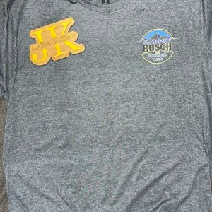 Busch Slammin' and Poundin' Tush Men's TShirt Trending Tee Mens Streetwear Summer Shirt Gray with Gold and Blue Logo