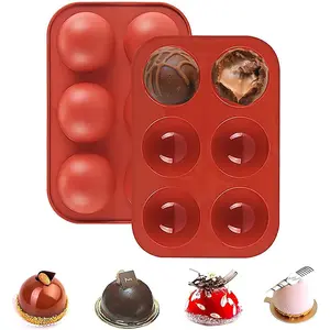 6 Holes Silicone Mold for Chocolate Bomb, 2 Pack Semi Sphere Baking Molds For Making Cake, Jelly, Mousse, Pudding, Handmade Soap, BPA Free Baking Mould