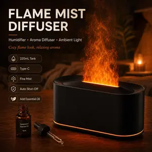 220ml Waterless Colorful Flame Fireplace Aroma Diffuser & Humidifier - Auto-Off Protection, Timer, Remote Control, Bourbon Fragrance Compatibility - for Home Bedroom, Gift (Home Improvement Humidifier)