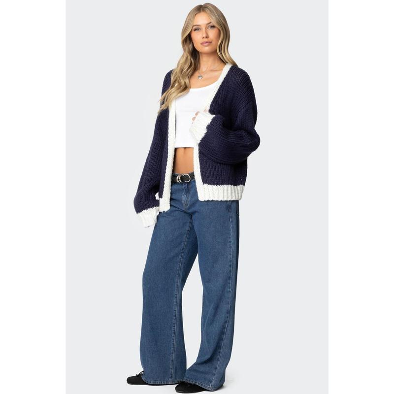 Contrast Chunky Knit Cardigan