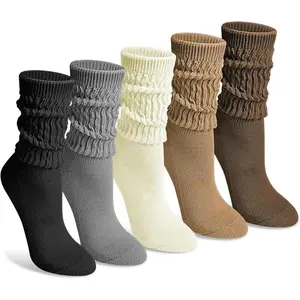 5 Pairs Slouchy Socks for Women - Scrunch Slouch Long Crew Knit Boot Athletic Calf Tube