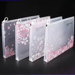 4 Counts Waterproof Cherry Blossom Zipper File Bags, Transparent, Document Organization, School Supplies, Office Travel Storage