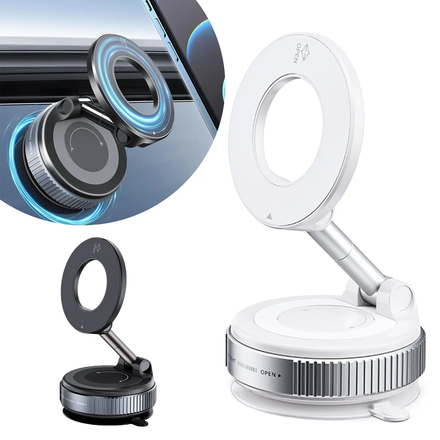 SJPACK 360° Magnetic Vacuum Suction Cup Car Dashboard Phone Holder Mount with Rotary Locking & Multi-Angle Adjustable for All Phones