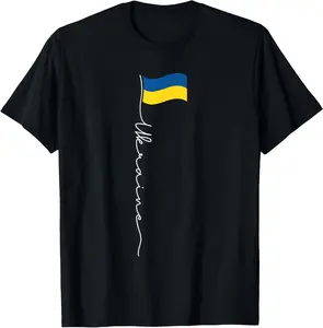 100% Cotton Unisex Ukraine Signature Flag Pole - Patriotic Ukrainian Flag T-Shirt
