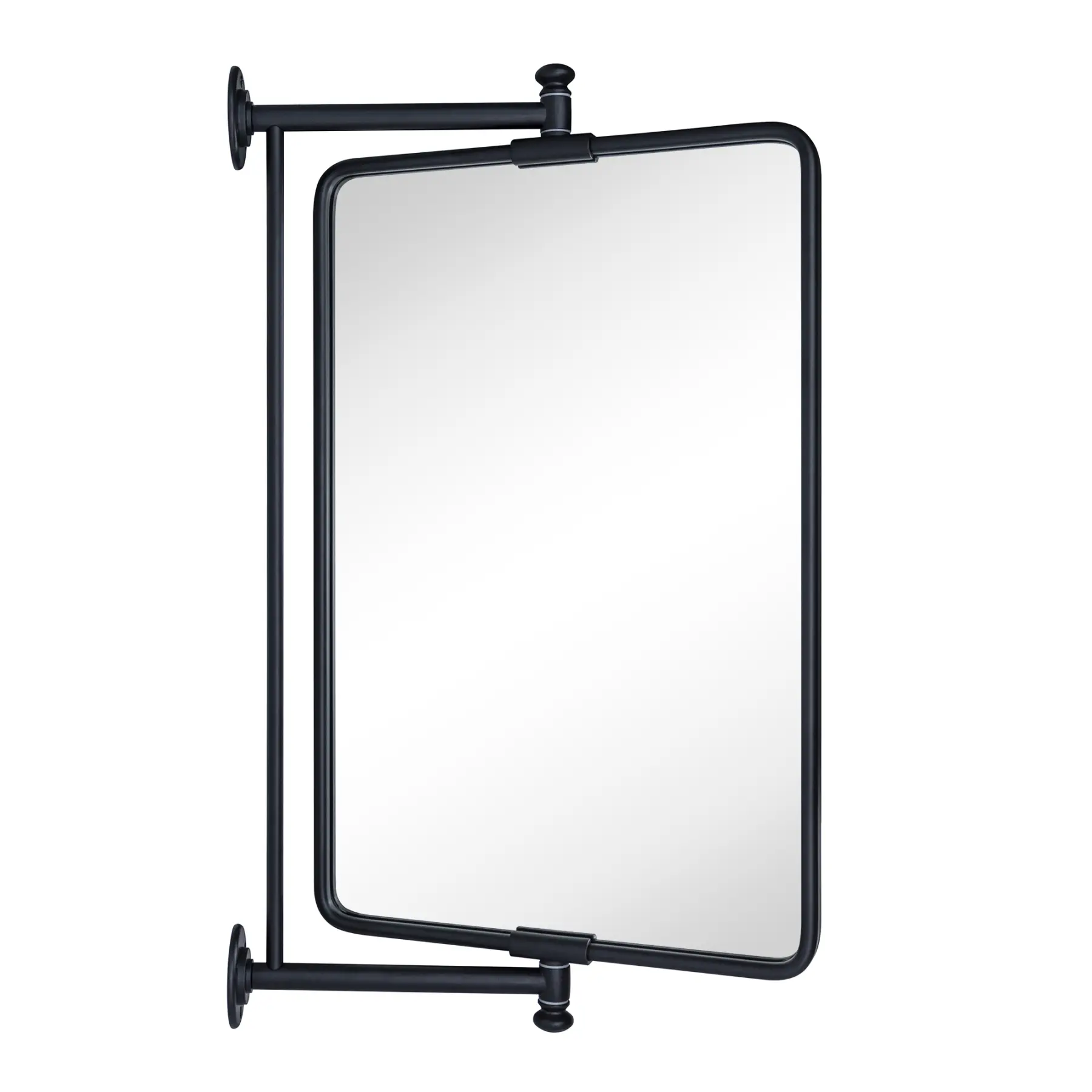 TEHOME Rounded Corner Rectangular Metal Framed Wall Mirror for Bathroom 14x22 Inch, Black and Chrome Finish, Rotatable Pivot Design