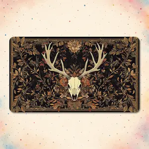 Gothic Stag Skull & Blossoms MTG Riftbound TCG Playmat Card Mat Gaming Mouse Pad, Desksetup Mat