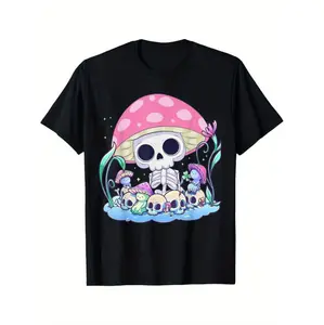 Golf Gift T-Shirt For Men And Women Skull And Mushroom Design Pastel Goth Country Style Halloween Mens T-Shirt
