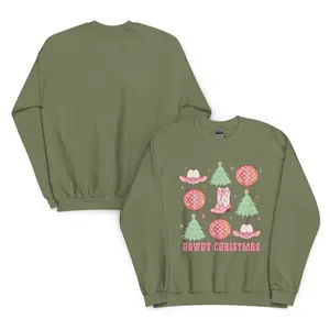 Women's Western Retro Howdy Christmas Sweatshirt - Classic Fit - Collar Womenswear Sweater Hoodie