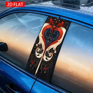 2Pcs Gothic Heart Pattern Car B-Pillar Sticker, PVC Self-Adhesive Decorative Sticker, Waterproof Scratch-Resistant, Perfect For Car Exterior Decoration, Auto Exterior Accessory