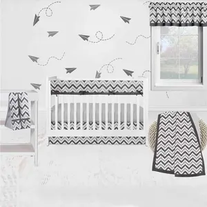 Bacati - Ikat Dots Damask 6-Piece Crib Bedding Set with Crib Rail Guard -White/Grey Neutral