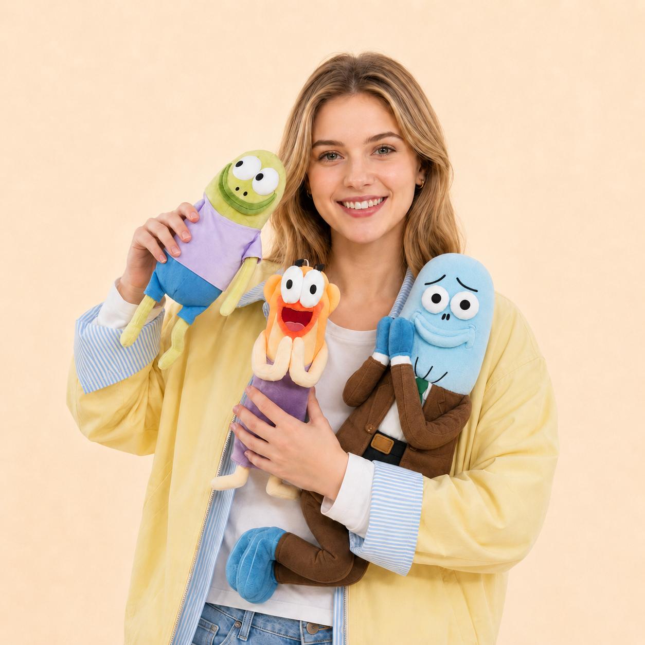 MINISO SpongeBob Happy Fish Plush Toy, Cute Soft Fish Stuffed Animal, Huggable Cartoon Plush, Bed & Sofa Decor Gift