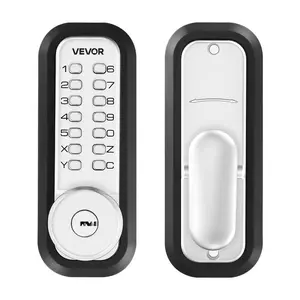 VEVOR Mechanical Keyless Entry Door Lock, 2.0 Code Upgrade, 4-7 Digits Code, Single-Sided Push Button Combination Mechanical Keypad Door Knob, Auto Locking, for Garden Gates, Indoor or Outdoor, Silver