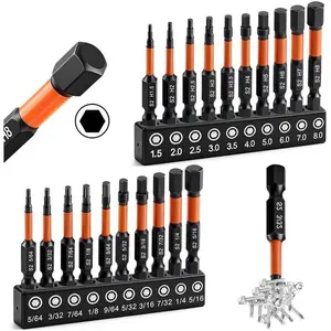Hex  Allen Wrench Drill Bit Set 20 count (Metric&SAE)-1/4" Hex Shank  Driver Bit Set-S2 Steel Hex Bits Set with  -for DIY & Automotive