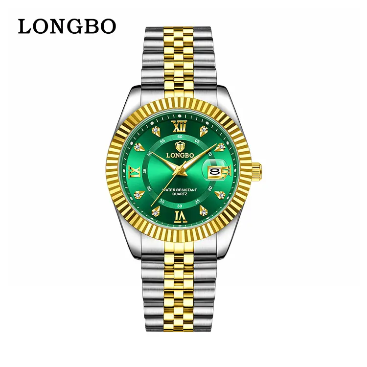 Men's 2-Tone Fashion Watch with Crystal Accents, Fluted Bezel, Stainless Steel Bracelet, Suitable for Casual & Formal Occasions