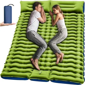 Self Inflating 4" Extra-Thick Double Sleeping Pad for 2 Persons, Built-in Pillow and Foot Pump - Portable Inflatable Sleeping Mat for Backpacking, Hiking, Travel, Tent Camping