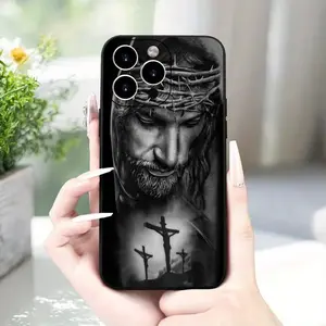 Religious Jesus Christ Art Pattern Phone Case, Durable TPU Shockproof Cover with Camera Lens Protector for 11 12 13 14 15 Pro Max, Gift for Faithful Believers