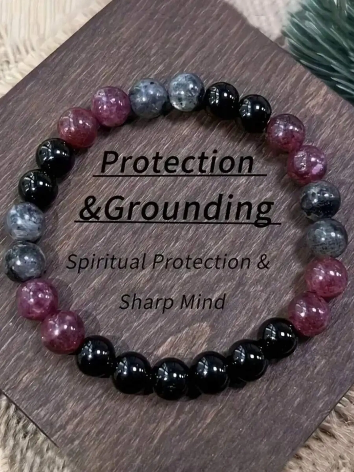 Garnet, Obsidian And Labradorite Bracelet Stone Bracelets - Grounding Jewelry, Spiritual Shield & Emotional Balance, Boho Style Beaded Gemstone Gift, Suitable For Women & Men (Pink/Black/Gray) - Casual Wear