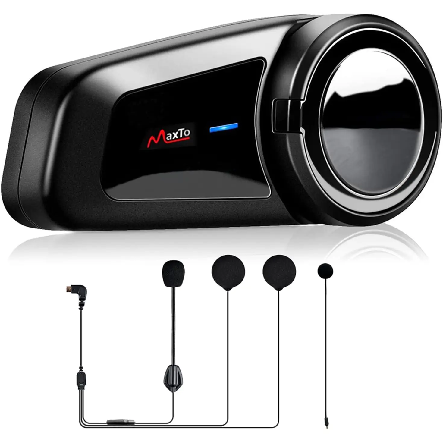 QSPORT M2 Motorcycle Helmet Bluetooth Intercom Kit, 1000M 5.0 Bluetooth Communication System up to 6 Riders with Noise Cancellation, FM, Hands-Free, Waterproof (1 Pack)