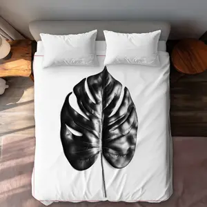 Begin Home Decor C1DCQSW0GYJID7 Split Leaf Philodendron Queen Size Duvet Cover - Bedroom White Decor