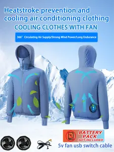 Men's Outdoor Casual Work Wear Hooded Long Sleeve Sun Protection Cooling Fan Jacket, Summer Heat Resistant Hoodie