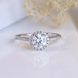 Janefashions 1.25ct VVS1 Moissanite Round Cut Solitaire Halo Engagement Ring Wedding Bridal Ring 925 Sterling Silver Size 4.5-9 S16F