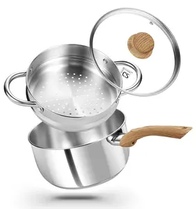 KOCH SYSTEME CS Stainless Steel Saucepan with Steamer, 18/10 Stainless Steel Pots, Sauce Pan Set with Cool-Touch Handles, Tri-Ply Steel Base, Induction Compatible Pots