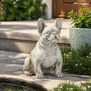 Christopher Knight Home ARCH Outdoor French Bulldog Garden Sculpture, Rustic White Backyard Decor, No-Assembly-Required Garden Art for Home Improvement,summervibes