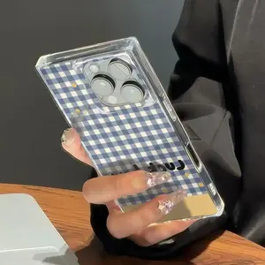 Fashionable right-angle square design plaid checkered print drop-proof and shockproof all-inclusive mobile phone case suitable for iPhone 16pro Max/16pro/16plus/16/15/14/13/12 Cute and fashionable Halloween Valentine's Day Christmas gift