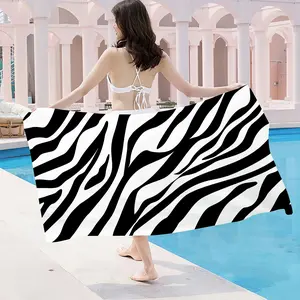 1pc Black And White Zebra Striped Ultra-Fine Fiber Beach Towel, Super Absorbent And Soft Adult Swimming Bath Towel, Essential for Summer Beaches, Anti Sand Beach Towel