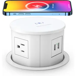 Automatic Pop up Power Outlet with 15W  Charger,Pop up Electrical Outlets for Countertops,4.7'' Diameter Round Pop Up Counter Outlet with 4 Outlets,2 USB, Outlet,Pop Out Outlet