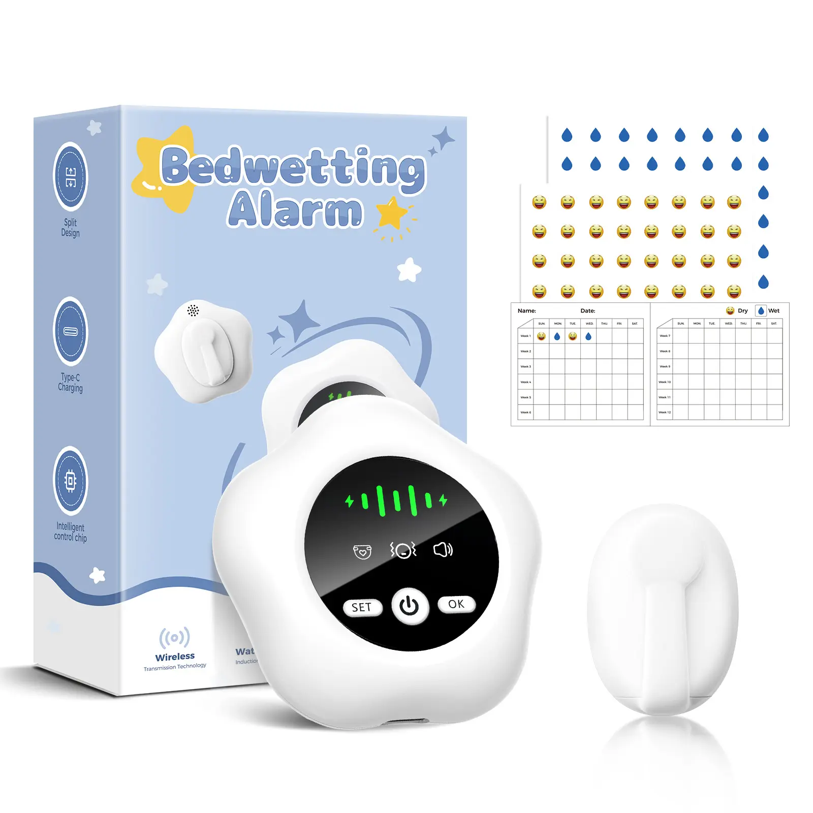 Wireless Wearable Bedwetting Alarm with ABS Construction, Parent-Friendly Design, Included Batteries – Unnoticeable Sensor, Prevents Crying & Discomfort, Supports Smooth Nighttime Toilet Training for Babies, Ensures Comfortable Sleep, Parents
