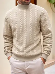 Men's High-Neck Casual Knitwear Sweater, Warm Winter Thermal Design, Pure Color Texture Comfortable Daily Wear, Ideal for Cold Weather