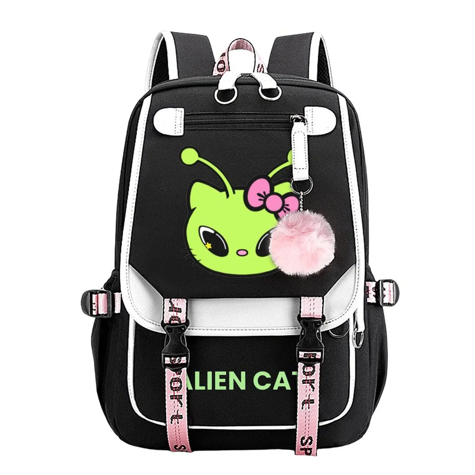 Alien Cat Print Backpack for Boys & Girls, Teen Student School Bag, Large Capacity Backpack,  Water-Resistant Durable Design, Multi-Pocket Organizer, Perfect Birthday & Holiday Gift 11.4” × 18.1”