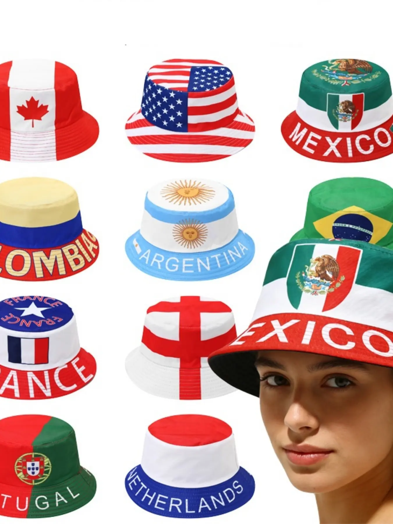 Digital Embroidered Flag Fisherman Cap, Soccer Fan Supporter Hat for Men Women, Breathable Bucket Hat for Outdoor Sports, Casual Hat, Digital Printed Hat, Embroidery Trendy Hat
