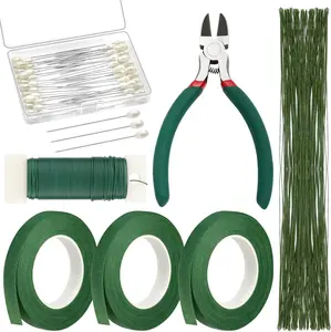 Floral Arrangement Kit with Green Tape and Wire, Boutonniere Flower pin, Wire Cutter for Wreath Making Supplies
