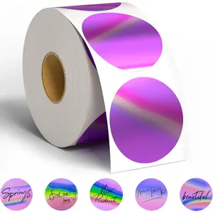 Holographic Label Roll, Thermal Label,2 x 2 inch Self Adhesive Printable Sticker, Flash Printer Tag for DIY Logo Design,Name Tag,QR Code,400 Stickers per Roll(Holographic Round Style)