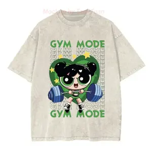 Gym More Powerpuff Girls Cartoon Washed Tee Unisex For Men And Women Casual Graphic Cotton Shirt For Womenswear Gift Top, Apparel Made In The USA		