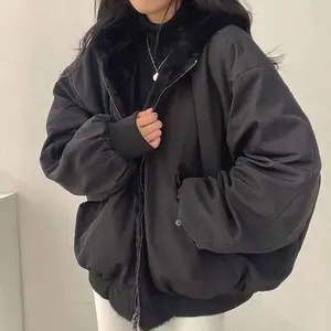 Winter Thicken Warm Parkas Women Fashion Double Sided Hooded Fleece Coat Ladies Korean Loose Long Sleeve Zip Up JacketsGift