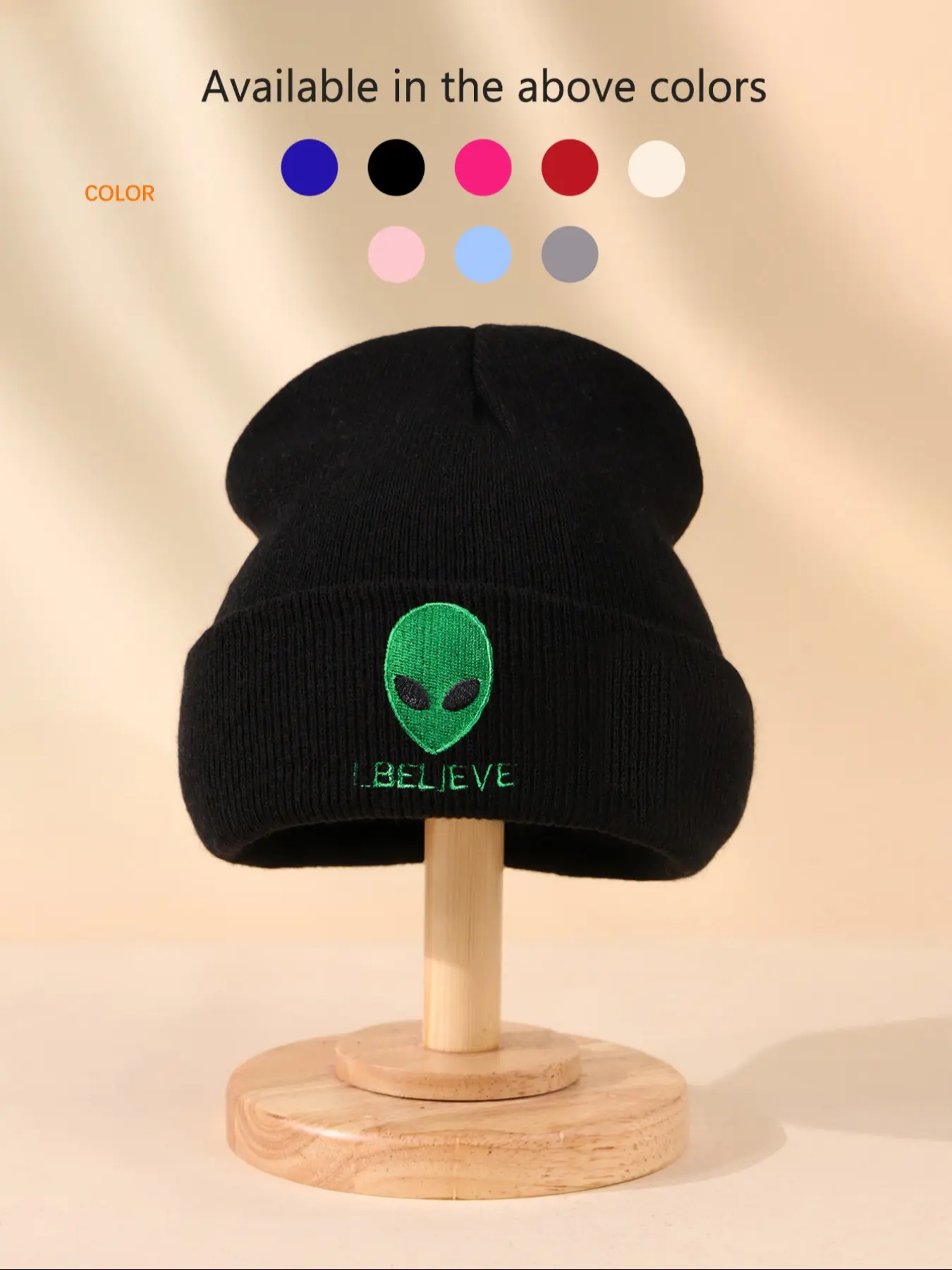 Alien Embroidery Beanie, Unisex Winter Hat, Knitted Hat, Knitting Warm Hat, Fitted Casual Style, Fall & Winter Outdoor Knit Caps for Men & Women, Fashion Beanie, Cozy Beanie