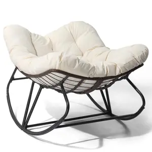 【Father's Day Gift】Outvita Indoor Outdoor Rocking Papasan Chair Set of 2 with Cushions, Comfy Oversized Patio Padded Rockers, All Weather Double Wicker Egg Gliders, 450Lbs Wide Sturdy Recliner Lounge Loveseat Summervibes