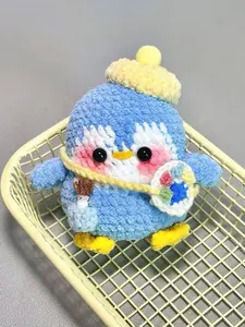 Cute Crochet Painter Penguin Amigurumi - Kawaii Artist Plushie Desk Decor & Unique Creative Gift
