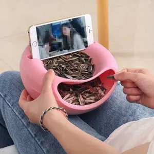 Lazy Person Snack Tray with Phone Stand and Trash Bin, Multi-Functional Plastic Serving Dish, Ideal for Nuts, Seeds, Candy, Fruit
