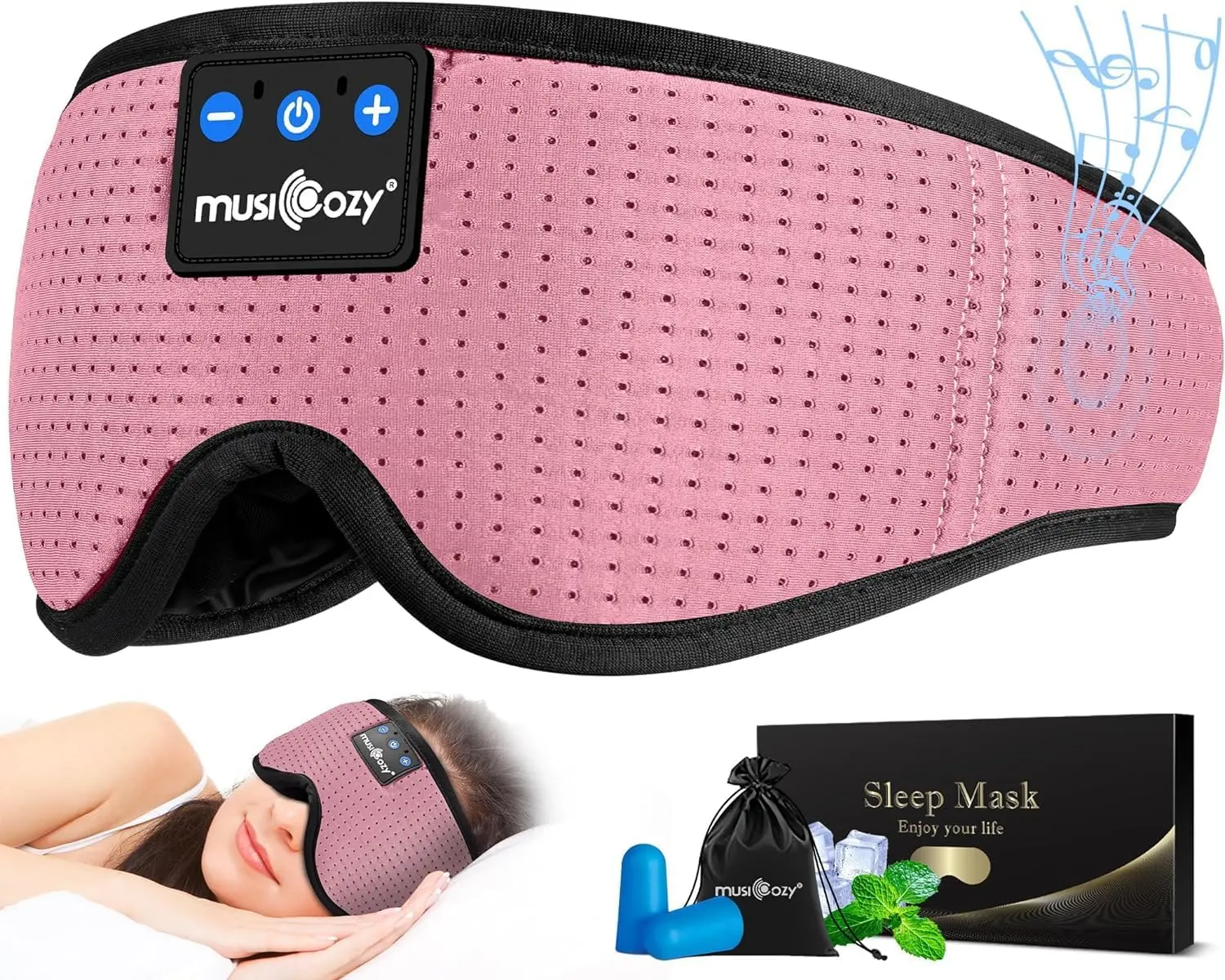 MUSICOZY Sleep Mask with Bluetooth 5.4 3D Sleep Headphones, Ultra-Thin Stereo Speakers, Ergonomic Eye Design, Breathable & Light Blocking, Noise Cancelling, Adjustable & Comfortable for Side Sleepers, Travel, SummerWins,DealsForYouDays