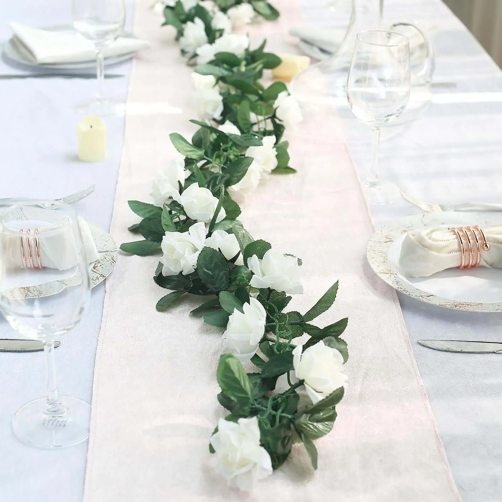 Cream Artificial Silk Rose Garland - 6ft UV-Protected Adjustable Decorative Chain, Eternal Rose Flowers Home Decor Accessory for Indoor/Outdoor Gardens, Floral Decor