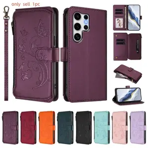 Zipper Leather Wallet Flip Protective Case For Samsung Galaxy S25 Ultra Edge S24 S23 S22 S21 S20 Plus FE S10E Card Slots Back Cover