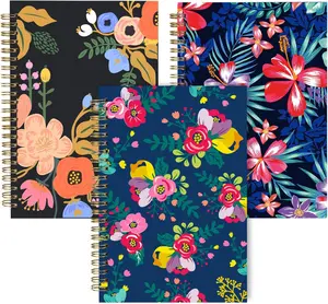 Dot Grid Notebook Spiral, Flower A5 Dotted  Grid Journals Bulk, 100GSM Thick Paper Travel Journal Set, Hard Cover, Wirebound Diary Planner, 75 Sheets per Book, 5.7x8.3 inch, 3 Pack