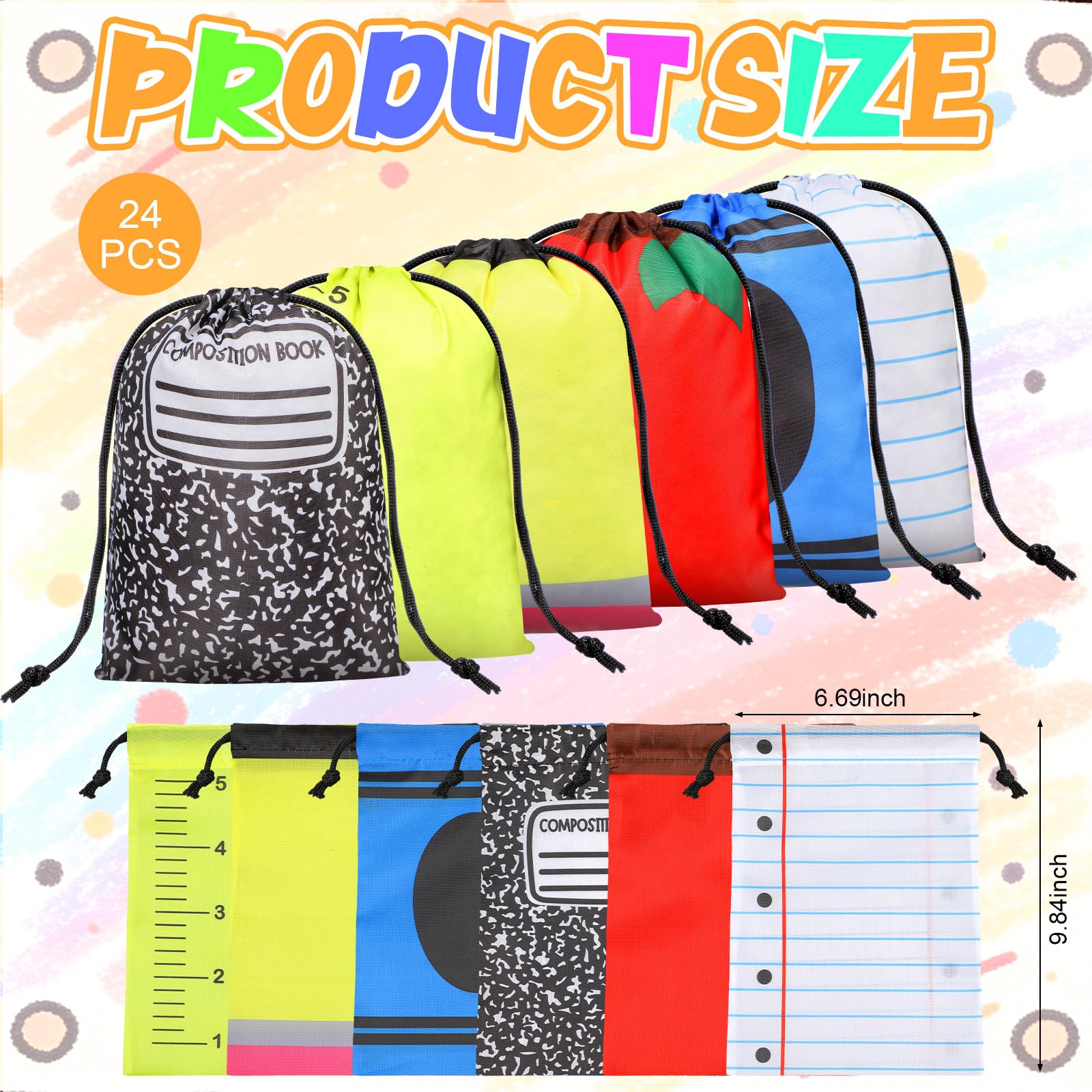 24 Pcs Graduation Gift Bag 10 x 7 Inch Crayon Drawstring Backpack Teacher Appreciation Week Favor Bulk Preschool Graduation Goodie Bag for Kindergarten Teacher Student,Birthday Supply Back to School Party Decoration,Classroom Gift Exchange